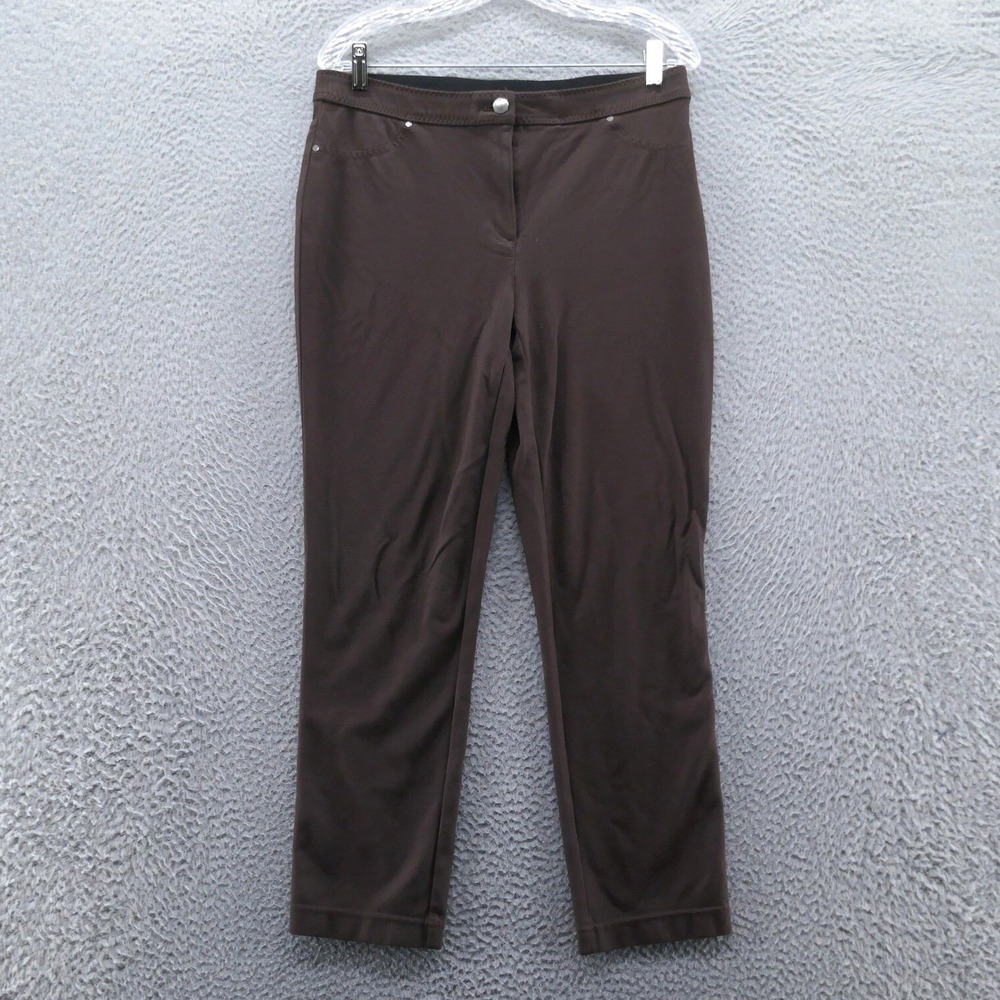 Chicos Brigitte Slim Leg Ankle Pants Brown Stretch Pull On Size 1 US 8 Short